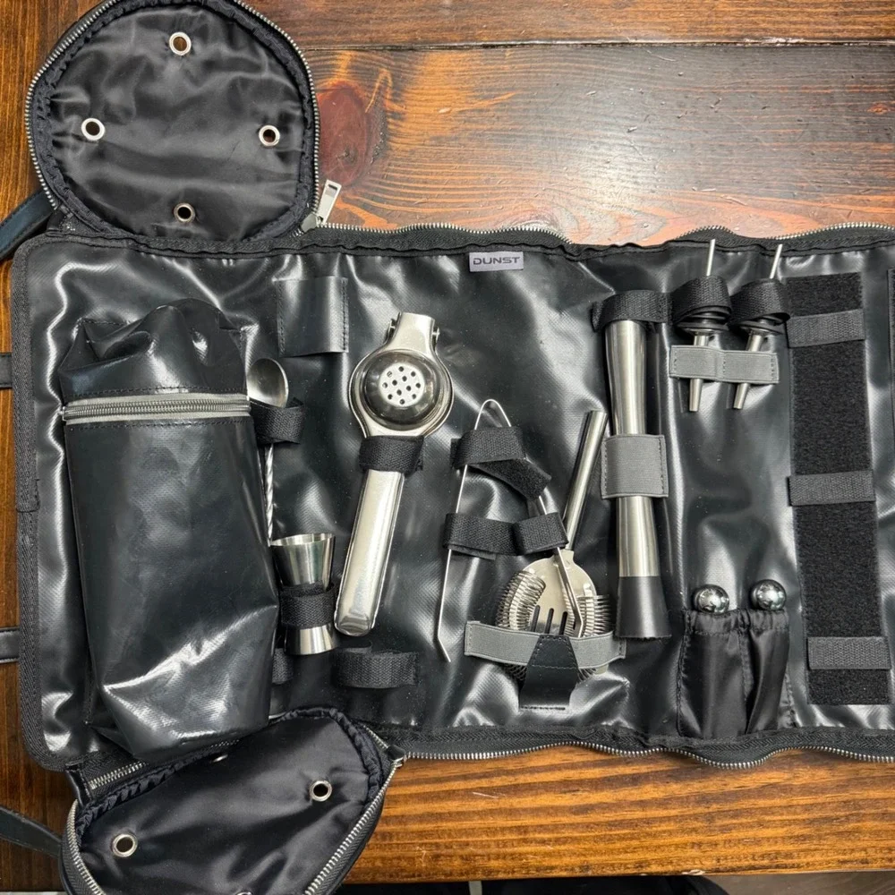 Dunst Professional Travel Bar Tool Set Canvas Bag Stainless Steel Bartender Kit